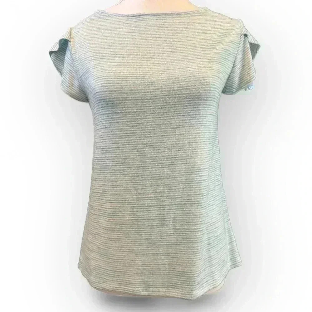 Market & Spruce | Button Back Striped Knit Top | Petite XS